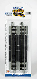 Bachmann / Straight Track w/Nickel Silver Rail & Gray Roadbed - E-Z Track(R) 9" Straight Rerailer pkg(2) / HO Scale