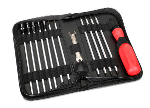 Tool set with pouch (includes 1.5mm, 2.0mm, 2.5mm, 3.0mm, 3.5mm, 4mm drivers/ 4mm, 5mm, 5.5mm, 7mm and 8mm nut drivers/ 2mm, 4mm, and 5mm slotted screwdrivers/ #00 Phillips, #0 Phillips, and #1 Phillips screwdrivers/ 4mm and 8mm wrench/ driver handle