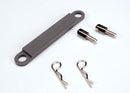 Battery hold-down plate grey  metal posts 2  body clips 2