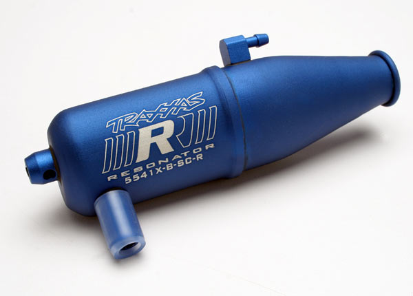 Tuned pipe Resonator ROAR legal blue-anodized aluminum single chamber fits Jato  N Rustler  N 4-Tec  with TRX  Racing Engines