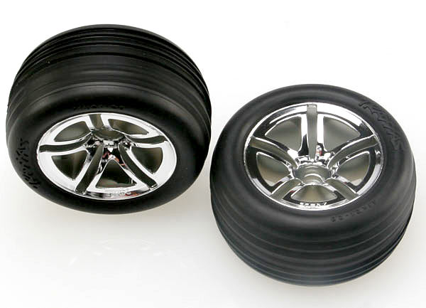 Tires & wheels assembled glued 28 Twin-Spoke wheels Alias  ribbed tires foam inserts nitro front 2