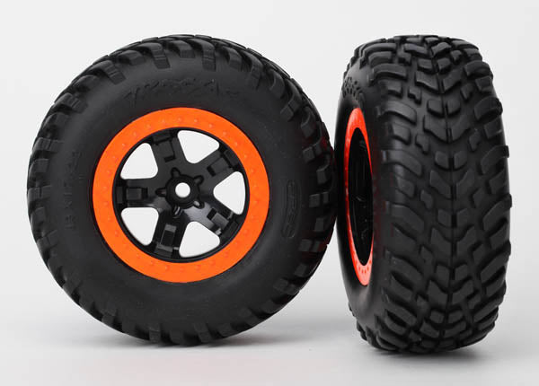 Tires & wheels assembled glued SCT black orange beadlock wheels dual profile 22 outer 30 inner SCT off-road racing tire foam inserts 2 4WD fr 2WD rear TSM  rated