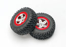 Tires & wheels assembled glued SCT satin chrome red-beadlock style wheels SCT off-road tires foam inserts 2 4WD frontrear 2WD rear only