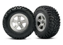 Tires & wheels assembled glued SCT satin chrome beadlock style wheels SCT off-road racing tires foam inserts 2 4WD frontrear 2WD rear only TSM rated
