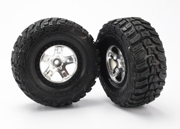 Tires & wheels assembled glued SCT satin chrome black beadlock style wheels Kumho tires foam inserts 2 2WD front