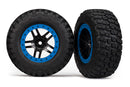 Tire & wheel assy glued SCT Split-Spoke black blue beadlock wheels BFGoodrich  Mud-Terrain™  TA  KM2 tire inserts 2 4WD fr 2WD rear