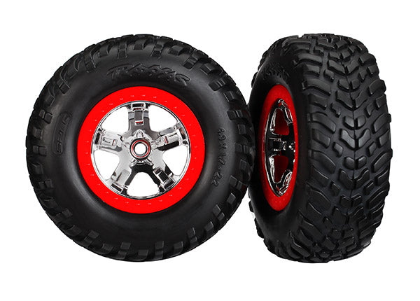Tires & wheels assembled glued SCT chrome wheels red beadlock style dual profile 22 outer 30 inner SCT off-road racing tires foam inserts 2 2wd front