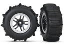 Tires & wheels assembled glued SCT Split-Spoke satin chrome beadlock style wheels paddle tires foam inserts 2 4WD frontrear 2WD rear only TSM rated