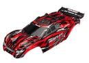 Body Rustler  4X4 red window grille lights decal sheet assembled with front & rear body mounts and rear body support for clipless mounting