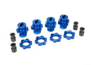 Wheel hubs splined 17mm short 4 wheel nuts splined 17mm 4 blue-anodized hub retainer M4 X 07 4 axle pin 4 wrench 5mm