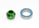 Bearing adapter 6061-T6 aluminum green-anodized 1 10x15x4mm ball bearing black rubber sealed 1 for slipper shaft