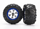 Tires and wheels assembled glued Geode chrome blue beadlock style wheels Canyon AT tires foam inserts 1 left 1 right