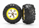 Tires and wheels assembled glued Geode chrome yellow beadlock style wheels Canyon AT tires foam inserts1 left 1 right