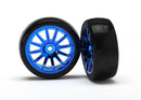 Tires & wheels assembled glued 12-spoke blue chrome wheels slick tires 2
