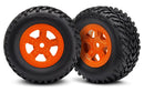 Tires and wheels assembled glued SCT orange wheels SCT off-road racing tires 1 each right & left