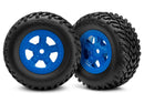 Tires and wheels assembled glued SCT blue wheels SCT off-road racing tires 1 each right & left