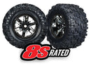 Tires & wheels assembled glued X-Maxx  black chrome wheels Maxx  AT tires foam inserts left & right 2