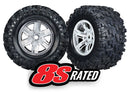 Tires & wheels assembled glued X-Maxx  satin chrome wheels Maxx  AT tires foam inserts left & right 2