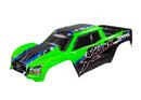 Body X-Maxx  green painted decals applied assembled with front & rear body mounts rear body support and tailgate protector