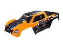 Body X-Maxx  orange painted decals applied assembled with front & rear body mounts rear body support and tailgate protector