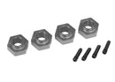 Wheel hubs 12mm hex 6061-T6 aluminum charcoal gray-anodized 4 screw pin 4