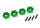 Wheel hubs 12mm hex 6061-T6 aluminum green-anodized 4 screw pin 4