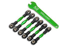 Turnbuckles aluminum green-anodized camber links 32mm front 2 camber links 28mm rear 2 toe links 34mm 2 aluminum wrench