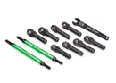 Toe links E-Revo  VXL TUBES green-anodized 7075-T6 aluminum stronger than titanium 144mm 2 rod ends assembled with steel hollow balls 8 aluminum wrench 10mm 1