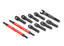 Toe links E-Revo  VXL TUBES red-anodized 7075-T6 aluminum stronger than titanium 144mm 2 rod ends assembled with steel hollow balls 8 aluminum wrench 10mm 1
