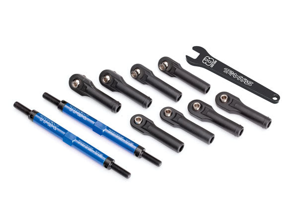 Toe links E-Revo  VXL TUBES blue-anodized 7075-T6 aluminum stronger than titanium 144mm 2 rod ends assembled with steel hollow balls 8 aluminum wrench 10mm 1