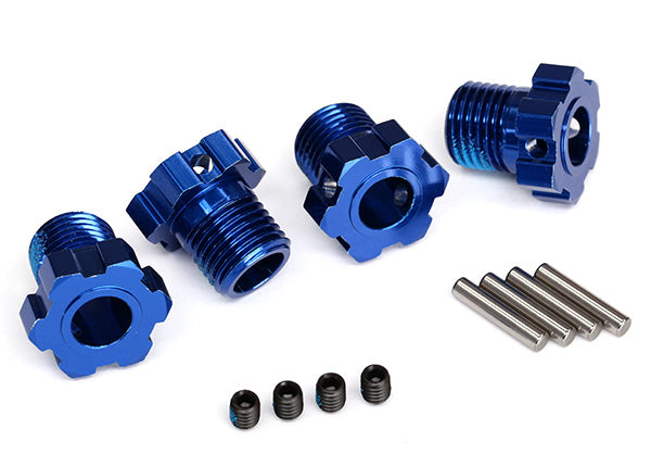 Wheel hubs splined 17mm blue-anodized 4 4x5 GS 4 3x14mm pin 4