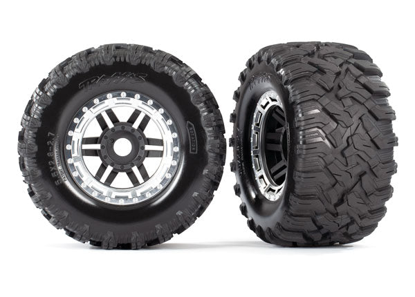 Tires & wheels assembled glued black satin chrome beadlock style wheels Maxx  MT tires foam inserts 2 17mm splined TSM  rated