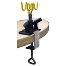 Deluxe Airbrush Hanger. Can hold up to 4 airbrushes at one time. Good for any airbrush brand. The adjustable clamp fits to any size table. Deluxe Airbrush Hanger