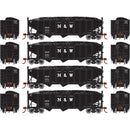HO RTR 40' 3-Bay Ribbed Hopper with Load, N&W (4)