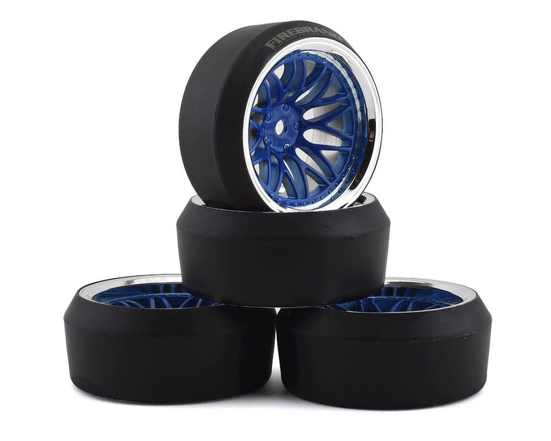 Firebrand RC Darkmatter XDR9 5° Pre-Mounted Slick Drift Tires (4) (Blue/Chrome) w/Diamond Tires, 12mm Hex & 9mm Offset